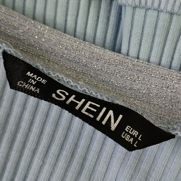 Shein Light Blue Crop Ribbed Knit Top - Picture 5 of 7